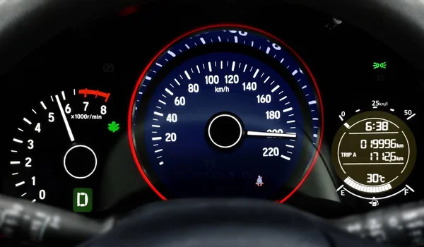 Car dashboard speedometer moving in high speed — Stock Photo, Image