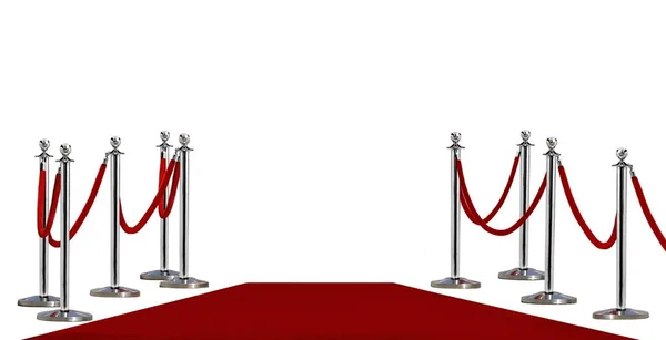 Pole barricade and red carpet on white background — Stock Photo, Image