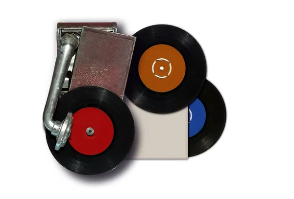 Antiguo tocadiscos vintage con disco de vinilo —  Fotos de Stock