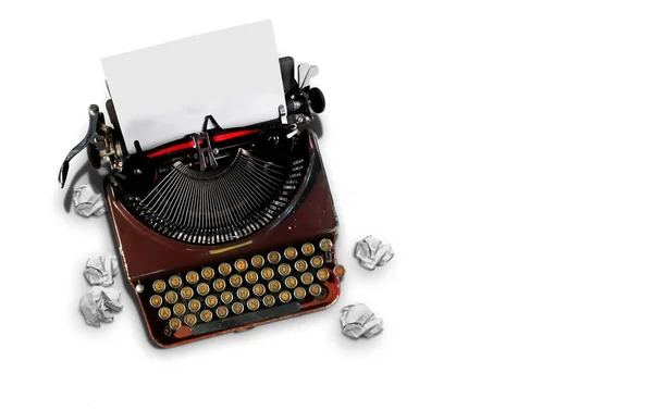 Vintage typewriter top view over white — Stock Photo, Image