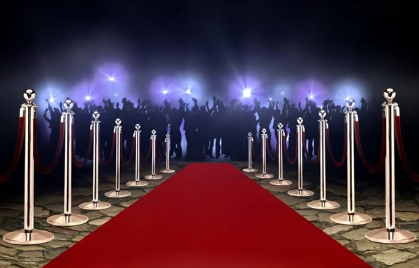 Red carpet between rope barriers and crowd — Stock Photo, Image