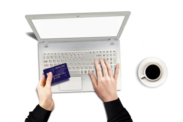 Compra online usando cartão de crédito e laptop — Fotografia de Stock