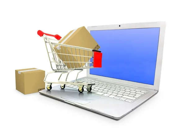 Ecommerce Shopping Cart Parcel Boxes Laptop — Stock Photo, Image