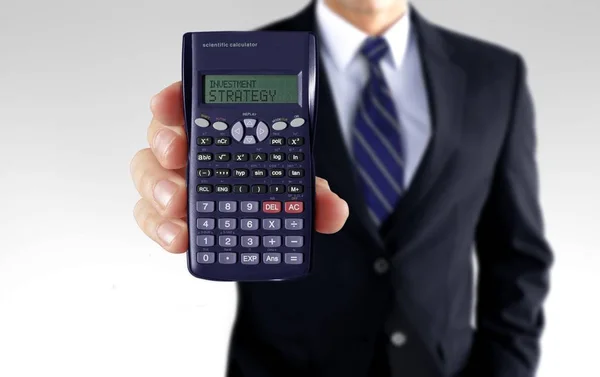 Men Holding Calculator Showing Investment Strategy — Stock Photo, Image