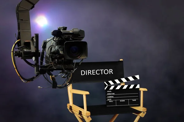Assento Diretor Set Com Câmera Vídeo — Fotografia de Stock