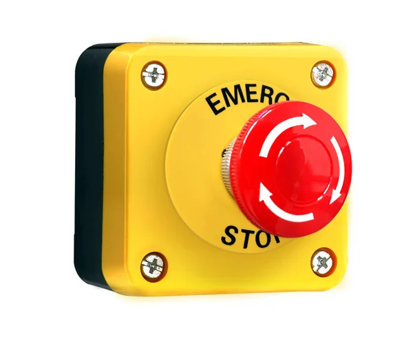 Emergency Push Stop Button White Background — Stock Photo, Image