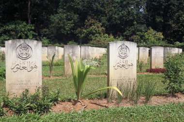 Taiping, Perak, Malezya - 19 Haziran 2020. Taiping Savaş Mezarlığı, II. Dünya Savaşı sırasında Bukit Larut, Taiping, Perak 'ta öldürülen Müttefiklerin son dinlenme yeridir.