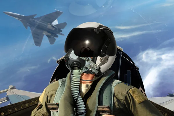 Fighter Piloter Cockpit Utsikt Molnig Blå Himmel — Stockfoto