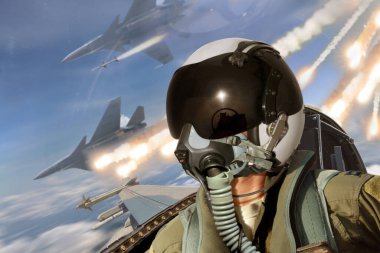 Havadan havaya muharebe füzeleri fişekleri saman dağıtmış ile sırasında pilot kokpit görünümü