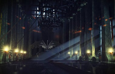 3D dark throne hall main view clipart