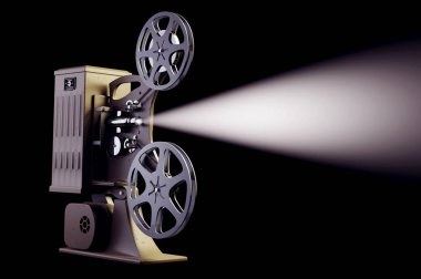 retro film tasarı üzerinde siyah izole ışık demeti ile 3D çizimi