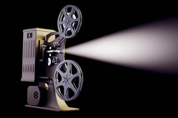 3D illustratie van retro filmprojector met Lichtschermbewaking cat.2 geïsoleerd op zwart — Stockfoto