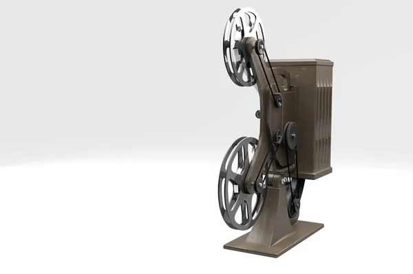 3D çizimi üzerinde beyaz izole retro film projektör