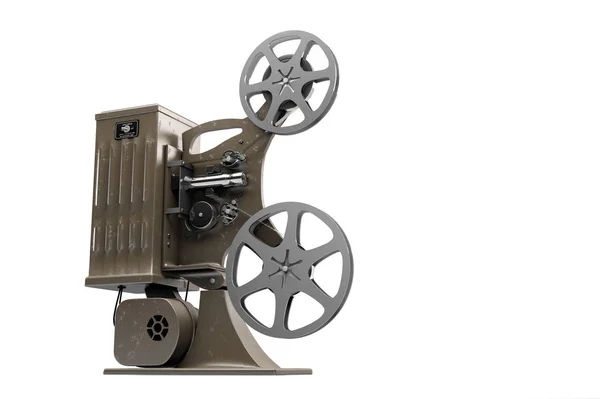 3D çizimi üzerinde beyaz izole retro film projektör