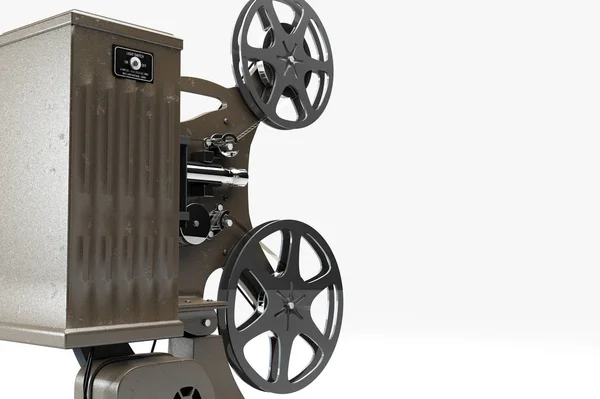 3D çizimi üzerinde beyaz izole retro film projektör