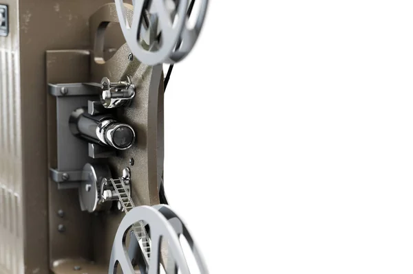 3D çizimi üzerinde beyaz izole retro film projektör