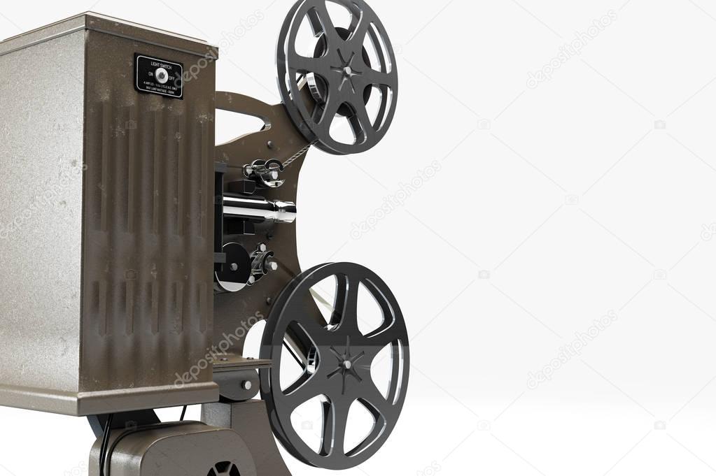 3D illustration of retro film projector isolated on white