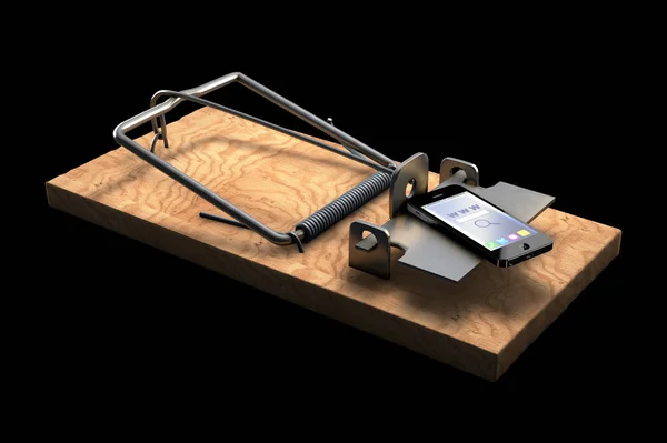 fare kapanı 3D illüstrasyon izole siyah telefon ile