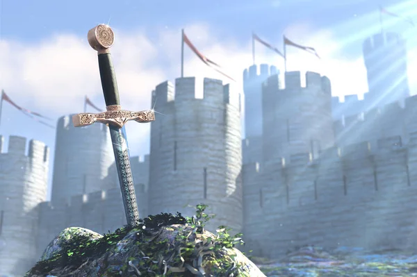 3D Illustration der Legende vom Schwert in Stein — Stockfoto
