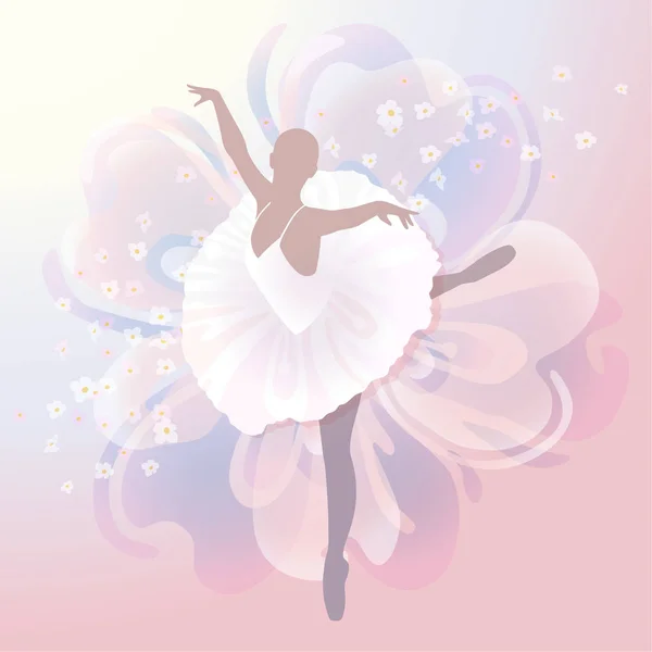 Bailarina bailando sobre un fondo floral — Vector de stock