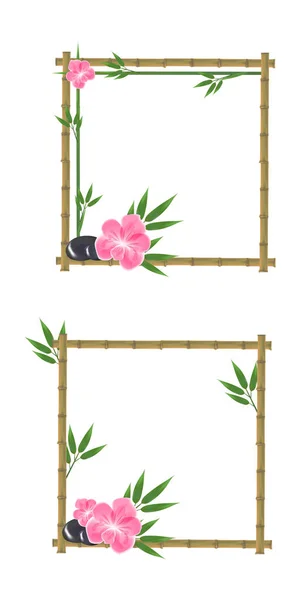Vectorillustratie van bamboe, roze orchidee, bamboe frame, bamboe bladeren. — Stockvector