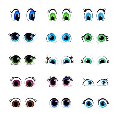 Çizimler farklı ifadeler. Gözler, kaşlar, duygular.