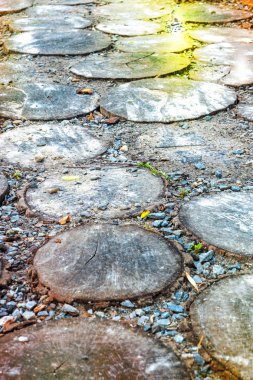 Arka plan günlükleri çakıl ve çim ile bir parça olarak kesilmiş