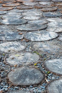 Arka plan günlükleri çakıl ve çim ile bir parça olarak kesilmiş