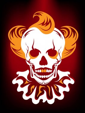 Resimde palyaço kafatası. Siluet. Kırmızı Siyah Beyaz turuncu.