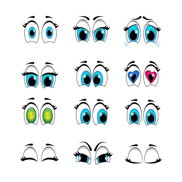 Conjunto de dibujos animados ojos emociones para crear personajes . — Vector de stock