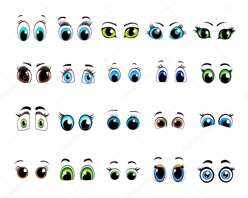 Set of cartoon eyes emotions to create characters.