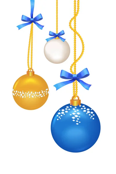 Set of Christmas balls with bow pictures and Christmas beads — Stock Vector
