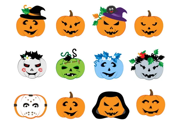 Pumpkin HAPPY HALLOWEEN cartoon characters for cards — Stock Vector