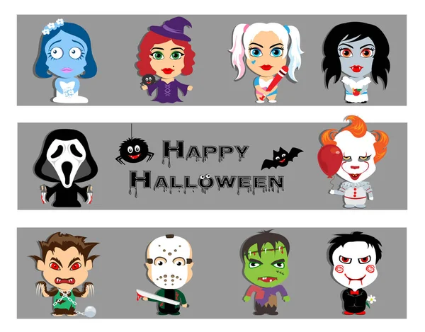 Halloween characters set. A vampire bride, a werewolf, a zombie.