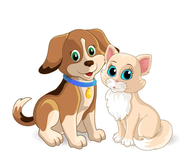 Perro gato amigos sentado perro collar mascotas beagle — Archivo Imágenes Vectoriales