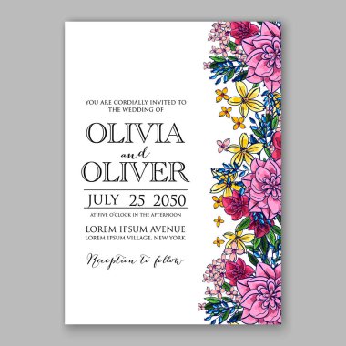 Pembe chrysantemum Şakayık düğün davetiye kartı yazdırılabilir şablon 