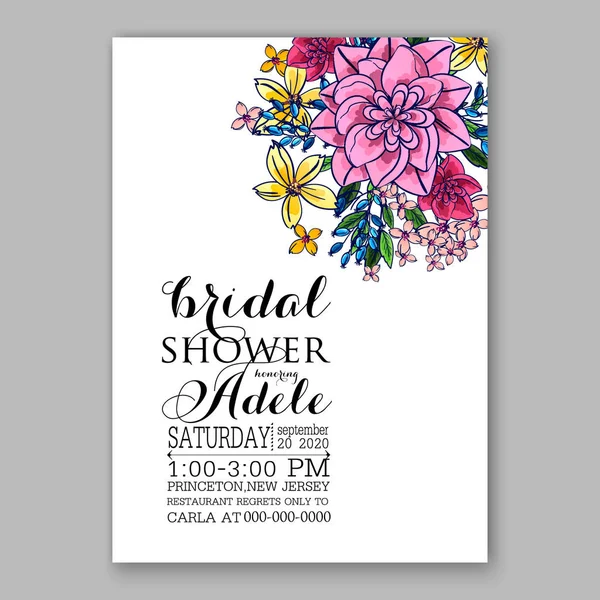 Pink chrysantemum peony wedding invitation card printable template — Stock Vector