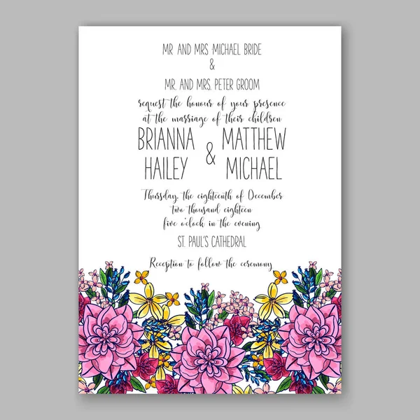 ピンク chrysantemum 牡丹結婚式招待状カード印刷テンプレート — ストックベクタ
