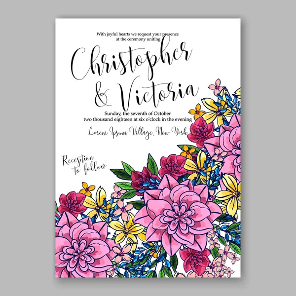 Рожева хризантема півонія весілля запрошення на друк шаблон — стоковий вектор