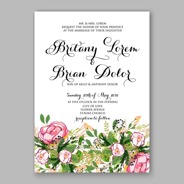 Wedding invitation card Template Yellow rose Floral Printable Gold Bridal Shower Invitation Suite — Stock Vector