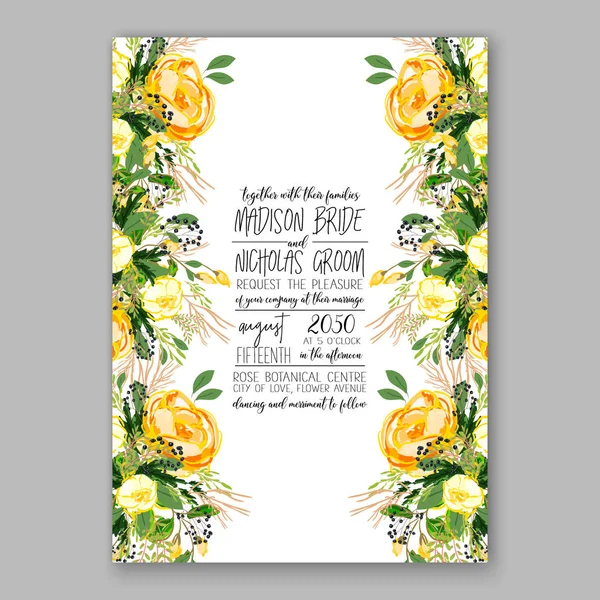 Wedding invitation card Template Yellow rose Floral Printable Gold Bridal Shower Invitation Suite — Stock Vector