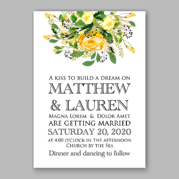 Wedding invitation card Template Yellow rose Floral Printable Gold Bridal Shower Invitation Suite — Stockvector