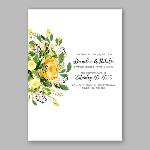 Wedding invitation card Template Yellow rose Floral Printable Gold Bridal Shower Invitation Suite — Stockvector