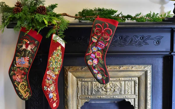 Christmas Colorful Socks Hung Wall — Stock Photo, Image