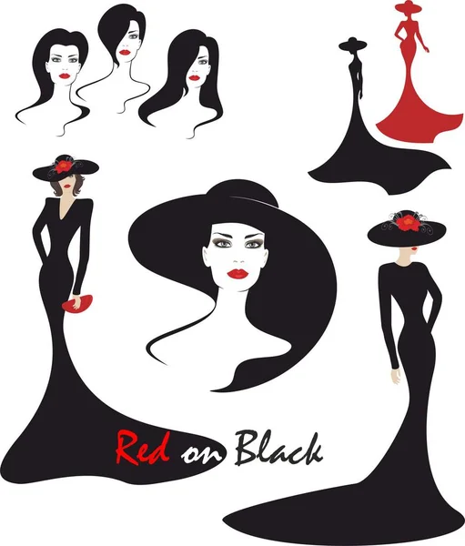 Ilustración Moda Negro Rojo — Vector de stock