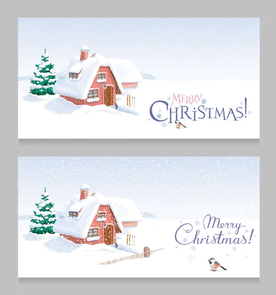Zima Krajobraz Boże Narodzenie pozdrowienie zestaw kart — Wektor stockowy
