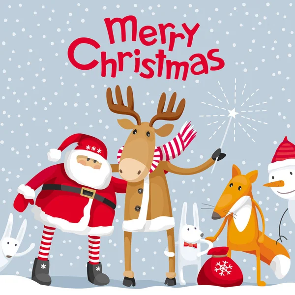 Santa and Elk wish you a Merry Christmas — Stock Vector