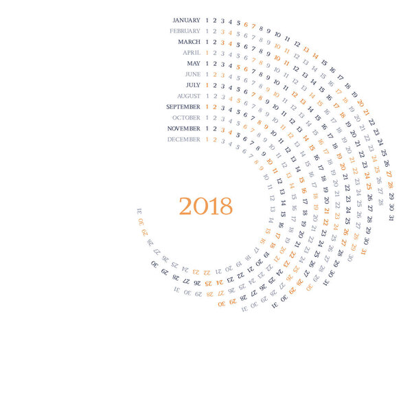 Круглый векторный календарь на 2018 год
