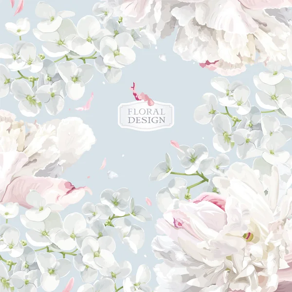 Pioenrozen en Apple blossom floral vector achtergrond — Stockvector