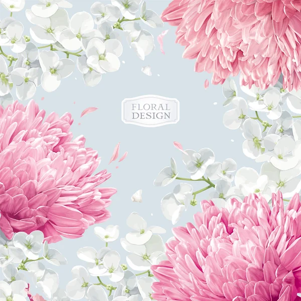 Chrysanten en Apple blossom floral vector achtergrond — Stockvector